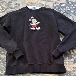Disney Black Crewneck Sweater with Mickey Embroidered Patch